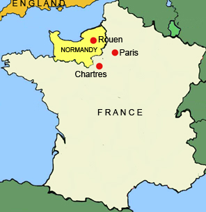 Map showing location of Normandy